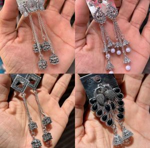 Boho Silver Jhumka Earring Set