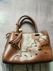 Brown Leather Laser-Cut Tote