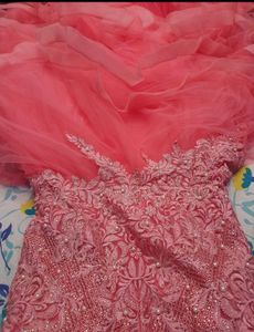 Pink Tulle Ruffled Gown
