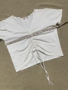 White Ruched Drawstring Top