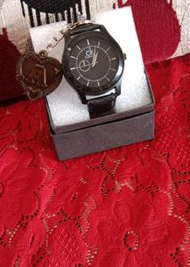 A New Cool and Trendy CK Black Wrist Watch For Men With Letter A Key Chain Free With Box Packing,For Causal Outfit and a Comfortable Watch.