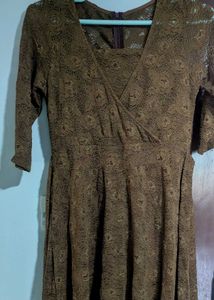Brown Rose Pattern Mid Dress