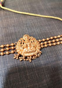 Traditional 3 Layer Golden Lakshmi Choker Necklace