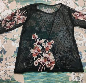 Black Sheer Floral Elegant Top 🤩