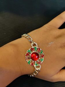Floral Sun Statement Silver Bracelet