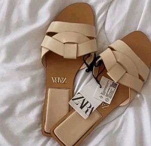 Zara Cream Woven Slides