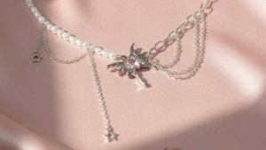 y2k Stone Butterfly Pearl Necklace