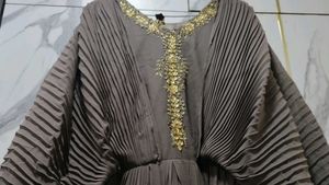 Pleated Gold Trim Dress