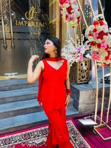 Red Embellished Kurta Set