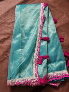 Supernet Saree with Pink blouse piece