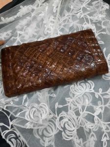 Vintage Crocodile Clutch with Gold Accent