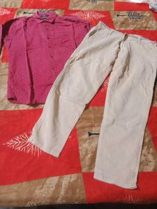 red shirt golden pant