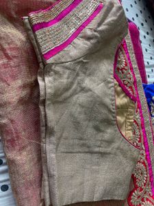 Very Beautiful Saree Golden And Pink