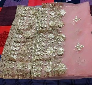 Peach Golden Party wear Dupatta