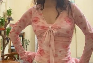 Pink Rose Tie-Front Top
