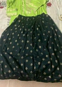 Green Kurti And Black Long Skirt Set- Wedding Wear