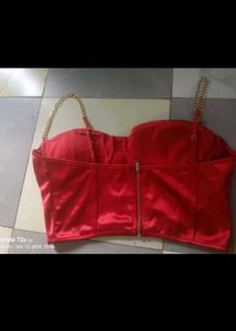 Red Satin Chain Corset Top