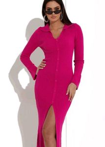 Women Pink Ribbed Midi Dress
