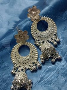 Silver Tone Jhumka Earrings
