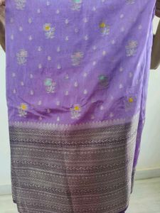 Elegant Banarasi Saree with Silver Zari Border ✨