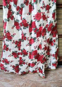 White Skirt With Red Flower Print
