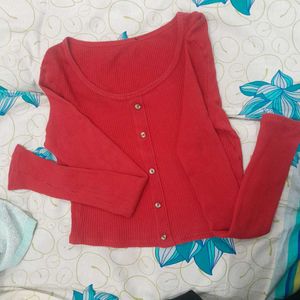 Red Long Sleeve Crop Top
