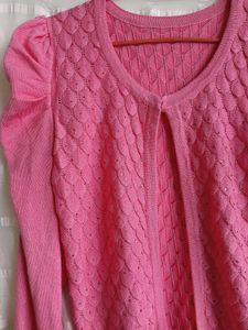 Pink Puff Sleeve Cardigan - Winter Wear