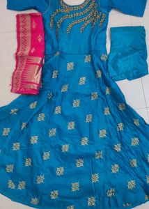 Elegant Blue Embroidered Ethnic Gown