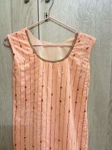 Peach Embroidered Kurta