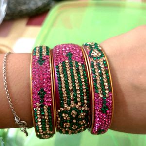 Sparkling Pink &amp; Green Bangle Set