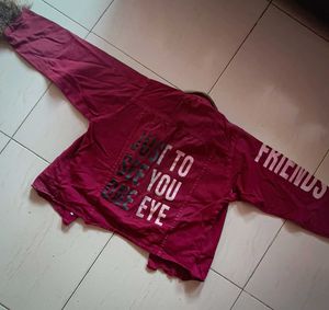 Maroon Faux Fur Trimmed Jacket