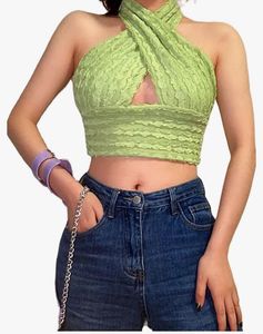 Y2k Criss-Cross Cut Out Halter Top💚