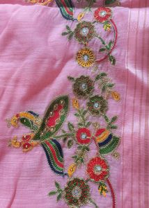 New Embroidery Work Saree Pink