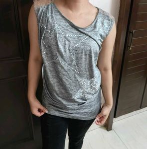 GGPX women Grey Stone Embellished Casual Top