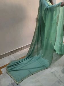 Sea Green Saree with Delicate Lace