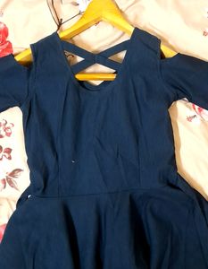 Navy Cold Shoulder Fit &amp; Flare Dress