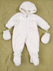 Cozy White Baby Snowsuit with Mittens