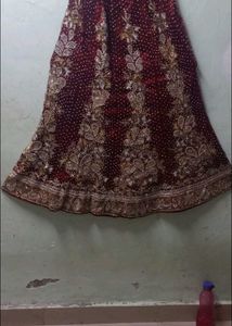 Maroon Velvet Lehenga With Dupatta Set