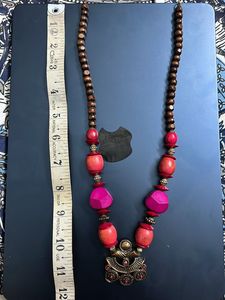 Boho Wood &amp; Coral Statement Necklace
