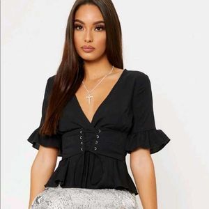 Gothic black frill sleeve corset blouse