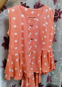 Fun Peach Polka Dot Sleeveless Top