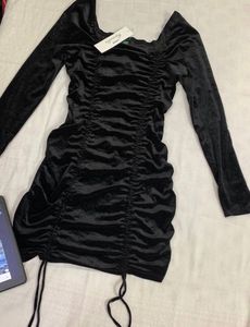 Black Velvet Ruched Mini Dress