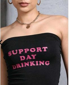 Strapless Typographic Print Short Tube Fitted Top