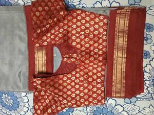 Elegant Grey color Dharmavaram Saree with RedBorde