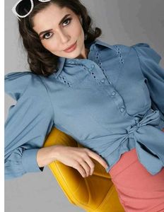 Brand New Stylish Blue Puf Sleeve Shirt Never Worn