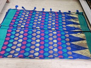 Blue &amp; Green Patterned Saree