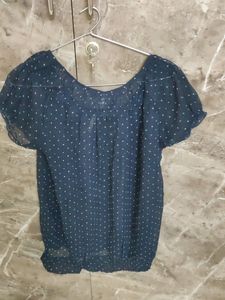 Blue Polka See Through Top