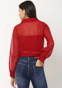 Red Shirt  Tie-Front Blouse