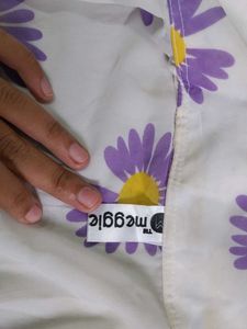 White Wrap Shirt With Purple Lavender Flower Print