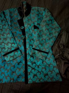 Blue Velvet Sherwani Set